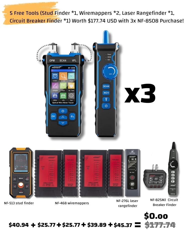 Noyafa NF-8508 Tester de cable multifunción para RJ11/45, Poe, Fiber Optic