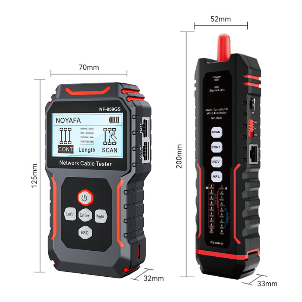 Tester per cavi di rete NOYAFA NF-859GS con posizione di guasto visivo a penna leggera rossa, per POE RJ45 RJ11 CAT5 CAT6 Test di continuità del cavo Continuità/Lunghezza Misura Distanza di guasto/Filo Lan Ethernet Lan