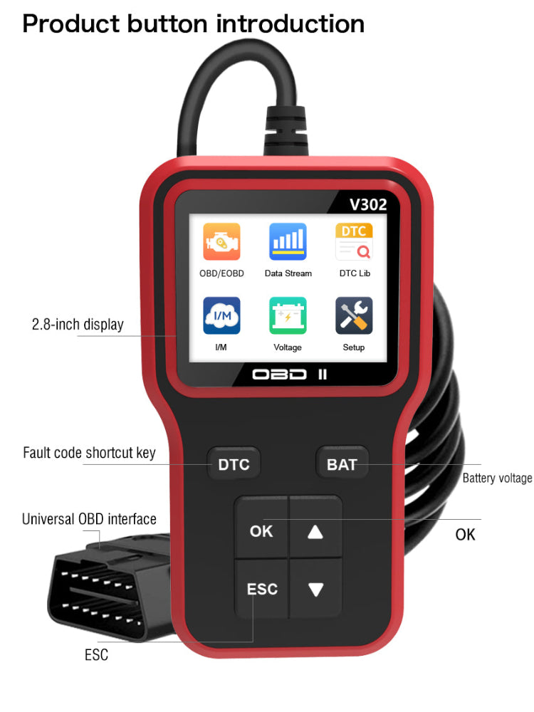 NOYAFA NF-V302 Strumento diagnostico OBD Automobile Plug-and-Play con 9 protocolli OBD II/EOBD per leggere rapidamente le informazioni sui guasti dell'auto e i parametri del veicolo