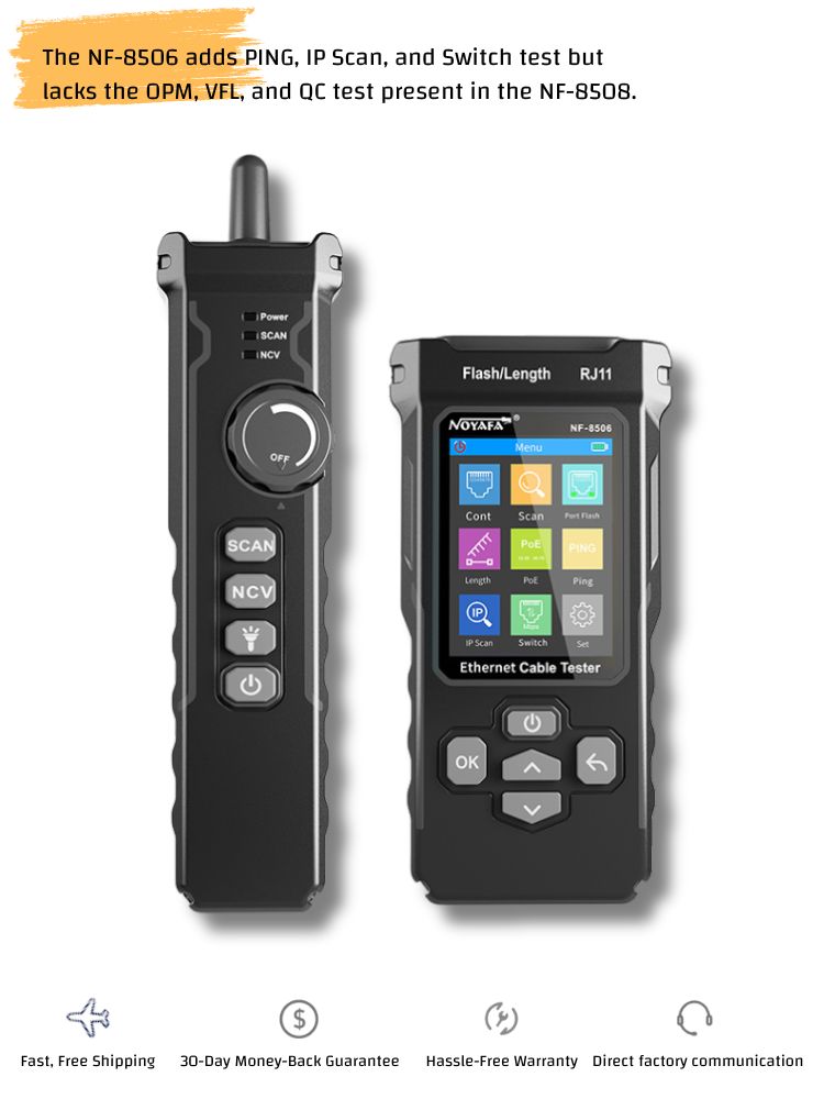 NOYAFA NF-8508 9-in-1 Multifunction Network Cable Tester with Wire Mapping, Tracing, OPM, VFL for Both Fiber Optic and Ethernet Network Maintenance and Troubleshooting