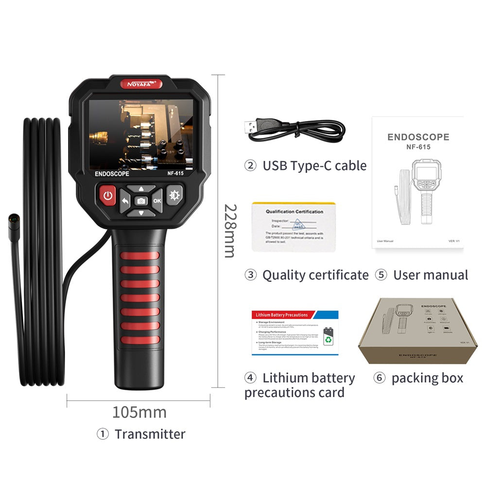 NOYAFA NF-615 Industrial Handheld HD Endoscope Camera with 3.5-inch IPS Screen, IP67 Waterproof, 1080P Resolution, and Flexible Cable